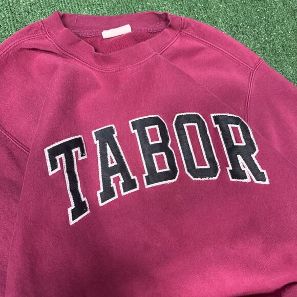 Vintage 1990s Tabor College University Sweater Red Size Medium Baggy Preppy Y2K - Picture 2 of 4